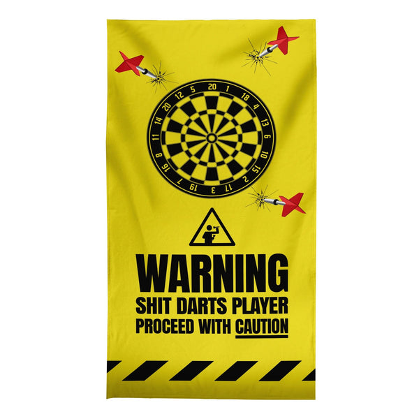 Warning! Sh*t Darts Player - Darts Beach Towel - 150cm x 75cm