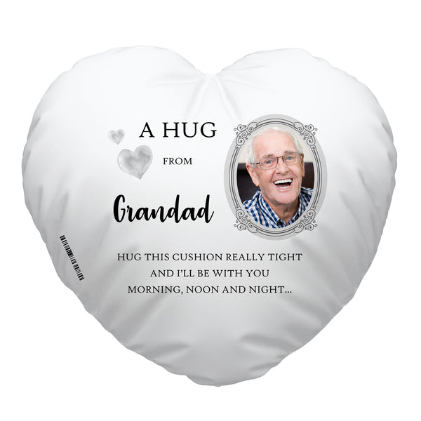 A Hug From - White Heart Shaped Personalised Photo Memory Cushion