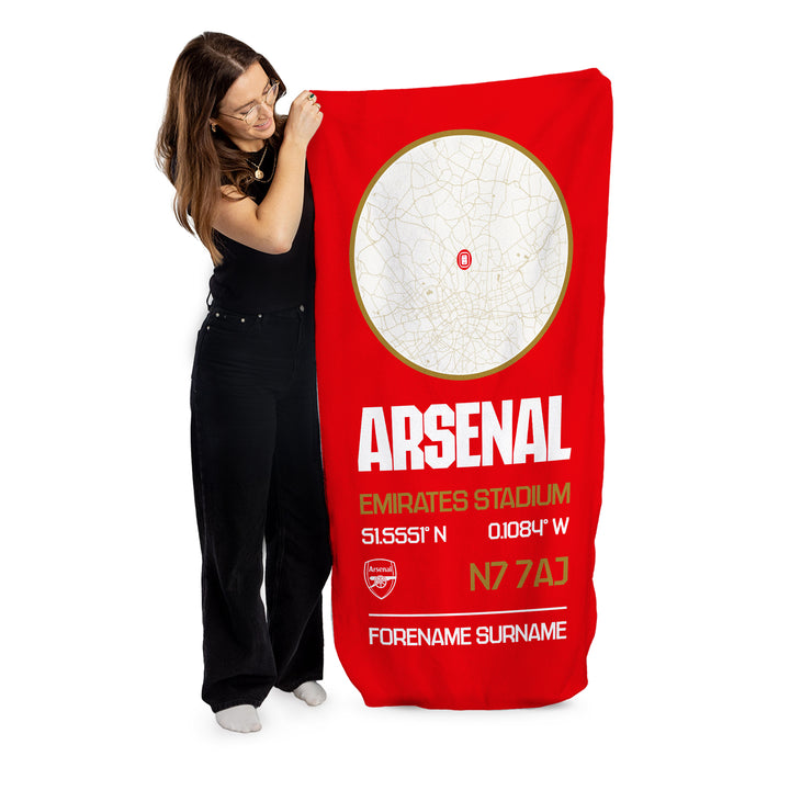 Arsenal FC Map Red Beach Towel - 150cm x 75cm - Officially Licenced