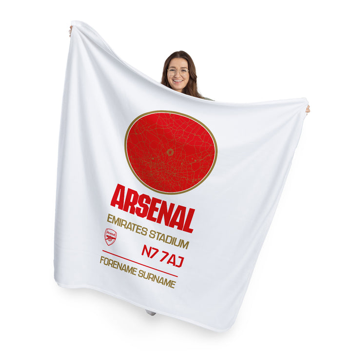 Arsenal FC Map White Fleece Blanket - Officially Licenced