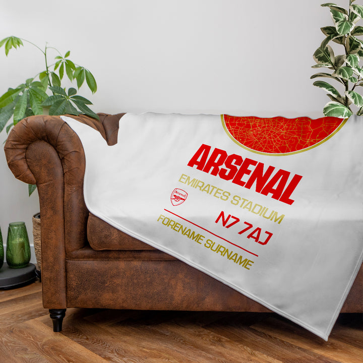 Arsenal FC Map White Fleece Blanket - Officially Licenced