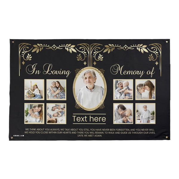 In Loving Memory - Gold & Black - Personalised Photo 5ft x 3ft Fabric Banner