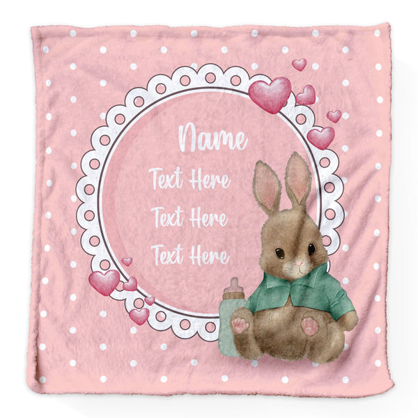 Baby Bunny - Pink - Personalised Extra Soft Luxury Baby Blanket - 75cm x 75cm