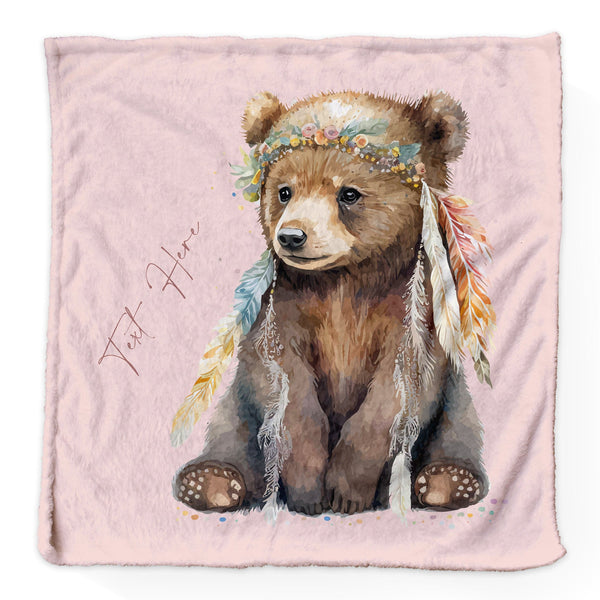 Watercolour Bear - Personalised Extra Soft Luxury Baby Blanket - 75cm x 75cm