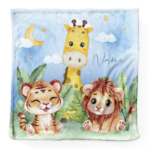 Zoo Friends - Personalised Extra Soft Luxury Baby Blanket - 75cm x 75cm