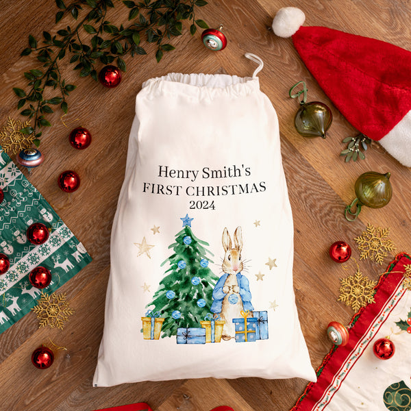 First Christmas - Bunny Pink or Blue - Personalised Santa Sack