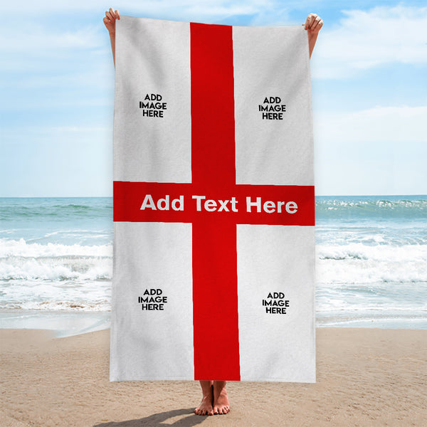 England St George - Add Crests and Text - Personalised Lightweight, Microfibre Beach Towel - 150CM X 75CM