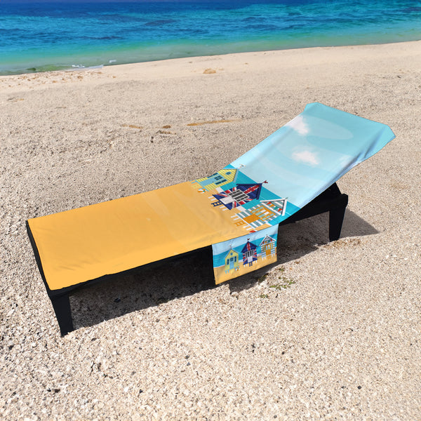 Beach Hut Scene - Full Length Sun Lounger Towel with Pockets