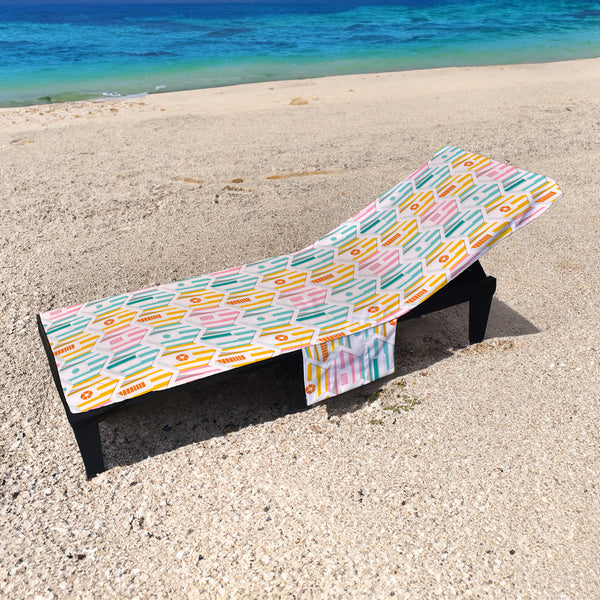 Beach Huts - Full Length Sun Lounger Towel with Pockets