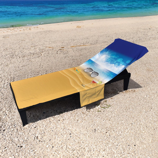 Beach Scene - Full Length Sun Lounger Towel with Pockets