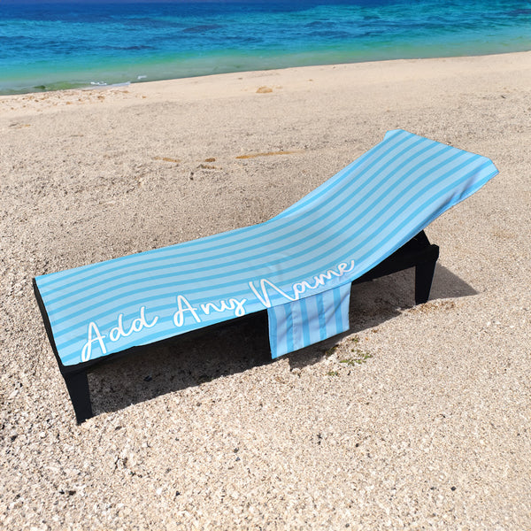 Personalised Blue Stripes - Full Length Sun Lounger Towel with Pockets