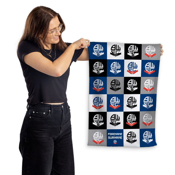 Bolton Wanderers FC - Chequered Personalised Lightweight, Microfibre Tea Towel - Officially Licenced