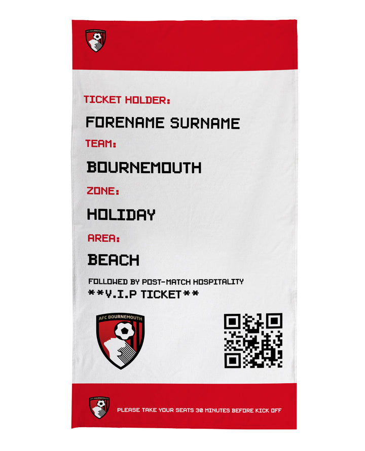 Bournemouth - Ticket Personalised Lightweight, Microfibre Beach Towel - 150cm x 75cm - Officially Licenced