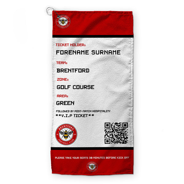 Brentford FC - Ticket - Name and Number Lightweight, Microfibre Golf Towel - Officially Licenced