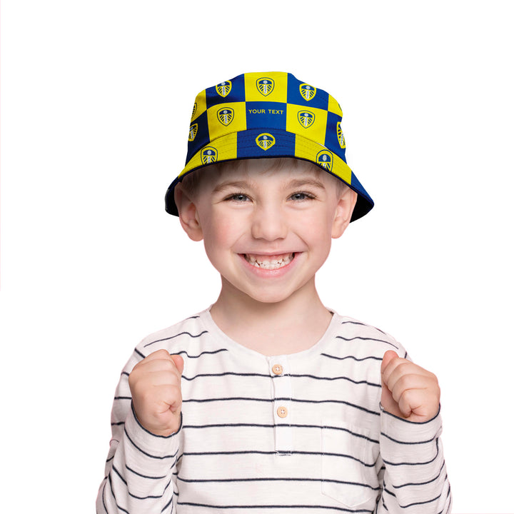 Officially Licensed Leeds United Chequered Bucket Hat - Football Gift On Young Boy