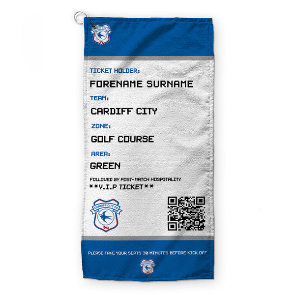 Cardiff City FC - Ticket - Name and Number Lightweight, Microfibre Golf Towel - Officially Licenced