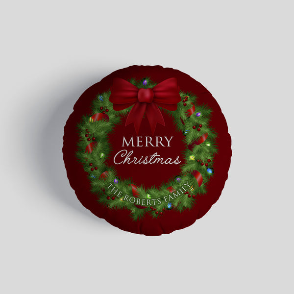 Personalised Christmas Wreath 14" Round Throw Cushion