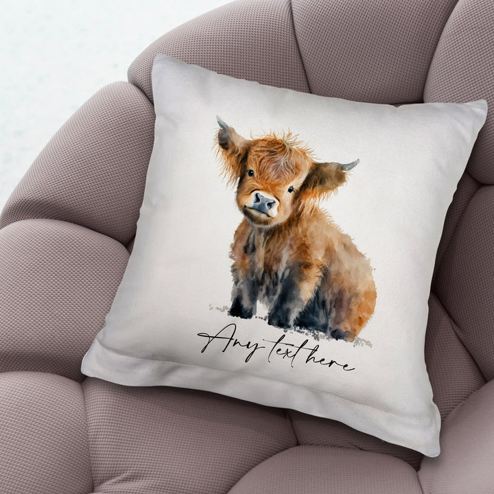 Young Highland Cow - 26cm x 26cm - Personalised Cushion