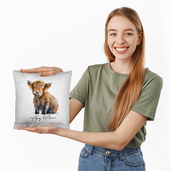 Young Highland Cow - 26cm x 26cm - Personalised Cushion