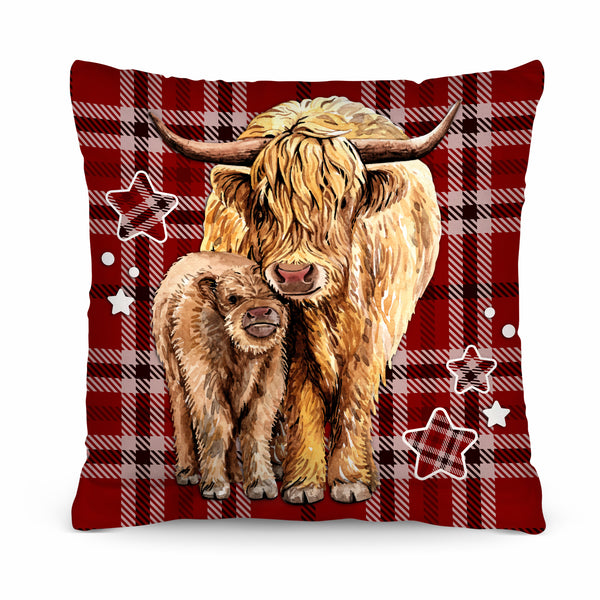 Pair Of Cows - Red Check - 26cm x 26cm - Personalised Cushion