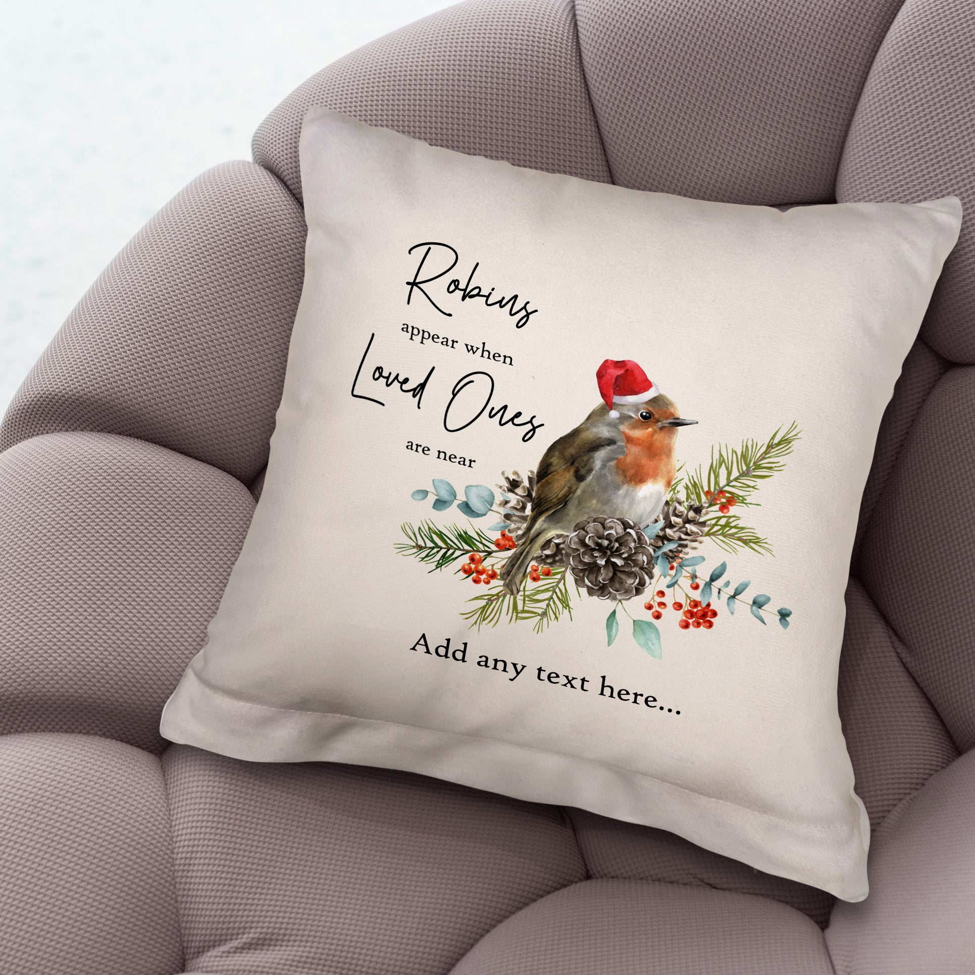 Christmas top robin cushion