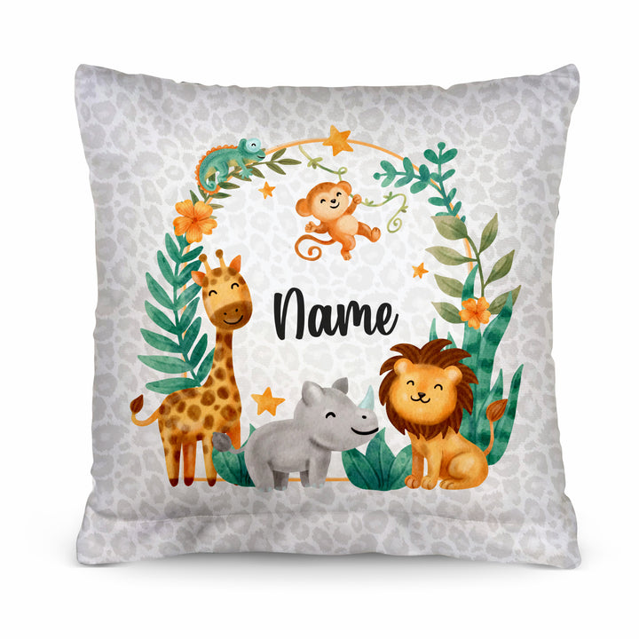 Animals - Grey Leopard Print- 26cm x 26cm - Personalised Name Cushion