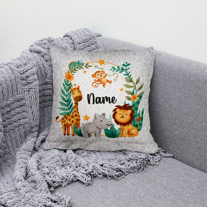 Animals - Grey Leopard Print- 26cm x 26cm - Personalised Name Cushion