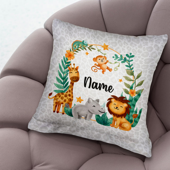 Animals - Grey Leopard Print- 26cm x 26cm - Personalised Name Cushion