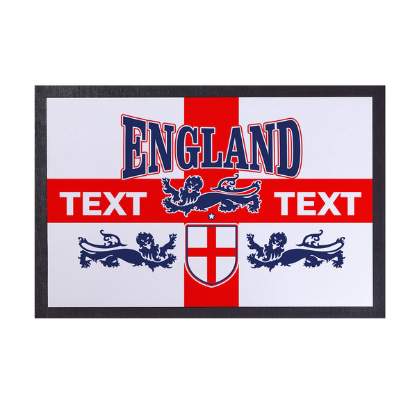 England Flag - Lions - Personalised Door Mat - 60cm x 40cm