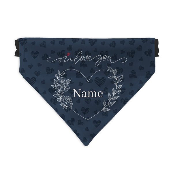 Floral Heart - I Love You - Custom Personalised Dog Bandana - 4 Sizes