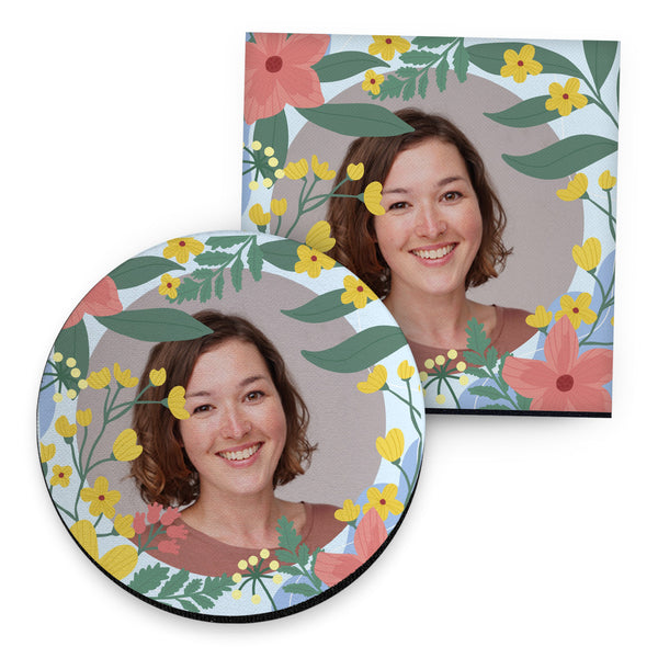 Floral Photo Frame - Blue - Drinks Coaster - Round or Square