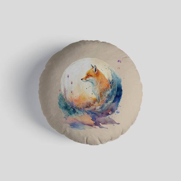 Watercolour Fox 14" Round Throw Cushion