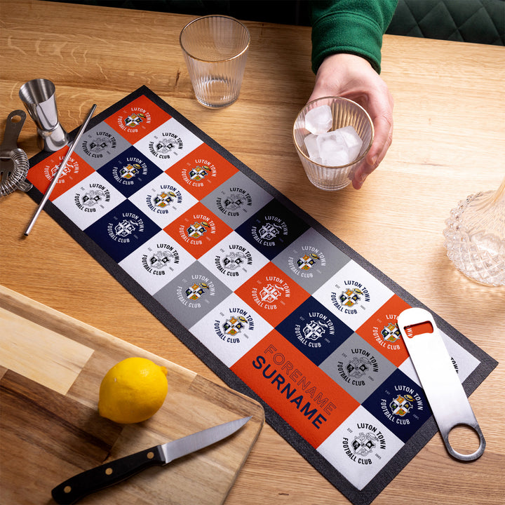 Luton Town - Chequered Personalised Bar Runner - Officially Licenced