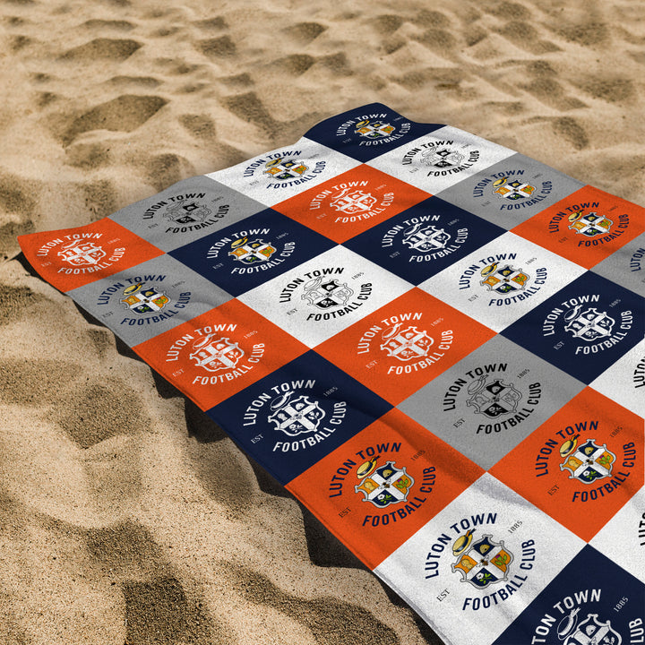 Luton Town Chequered - Personalised Beach Lightweight, Microfibre Towel - 150cm x 75cm - Officially Licenced