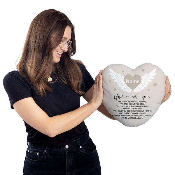 Until We Meet Again - Heart Shaped Personalised Photo Memory Cushion