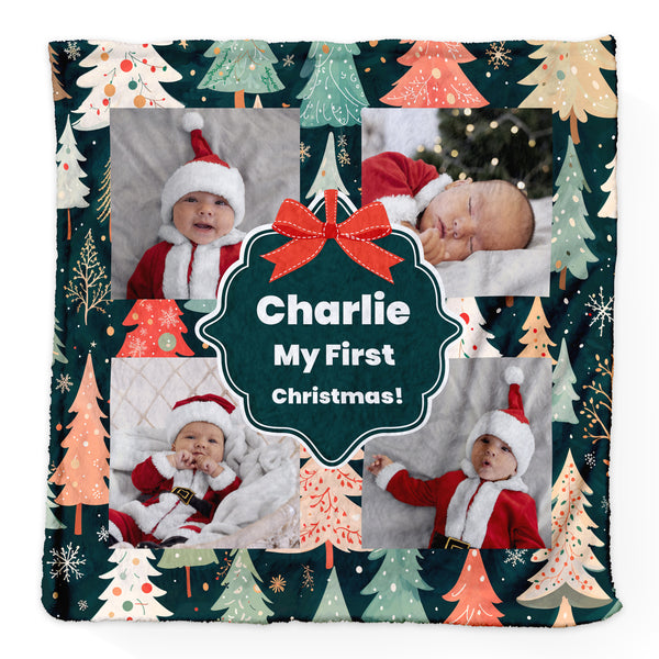 Christmas Green Tree Pattern - Personalised Extra Soft Luxury Baby Blanket - 75cm x 75cm