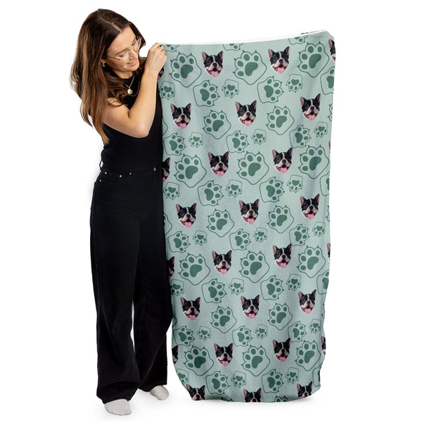 Pet Pattern - Minty Paws - Personalised Lightweight, Microfibre Beach Towel - 150CM X 75CM