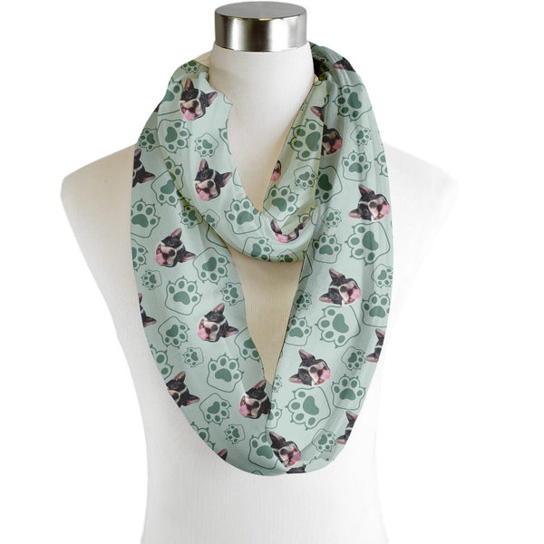 Pet Pattern - Minty Paws Print - Scarf - Infinity  - Chiffon