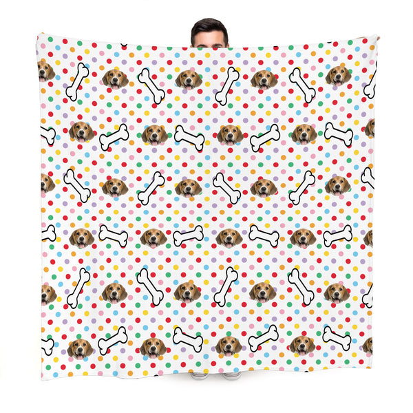 Pet Face Pattern - Multicoloured Polka Dots Print - Fleece Blanket 150cm x 150cm