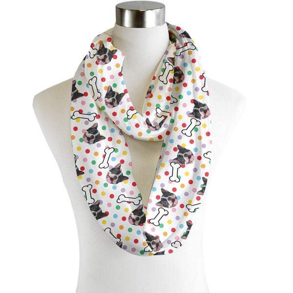 Pet Pattern - Multicoloured Polka Dots & Bones Print - Scarf - Infinity  - Chiffon