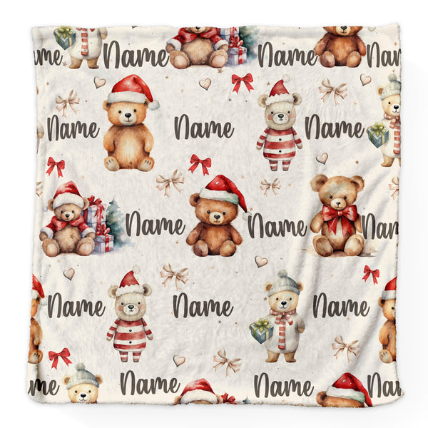 Christmas Bear Name Scatter - Personalised Extra Soft Luxury Baby Blanket - 75cm x 75cm