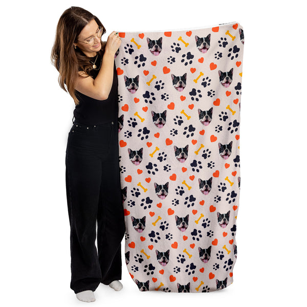 Pet Pattern - Neutral Paws & Bones - Personalised Lightweight, Microfibre Beach Towel - 150CM X 75CM