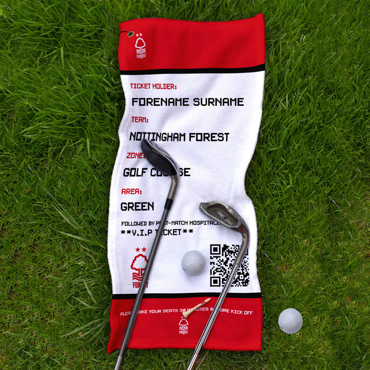 Nottingham Forest FC - Ticket - Name and Number Lightweight, Microfibre Golf Towel - Officially Licenced