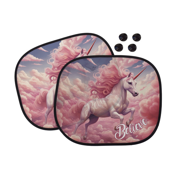 Pink Unicorn - Believe - Car Sun Shade - Set of 2