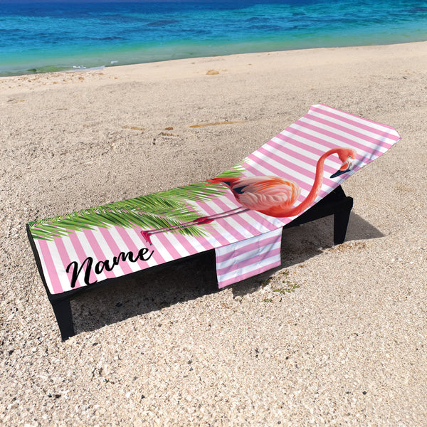 Personalised Flamingo Pink Stripes - Full Length Sun Lounger Towel with Pockets