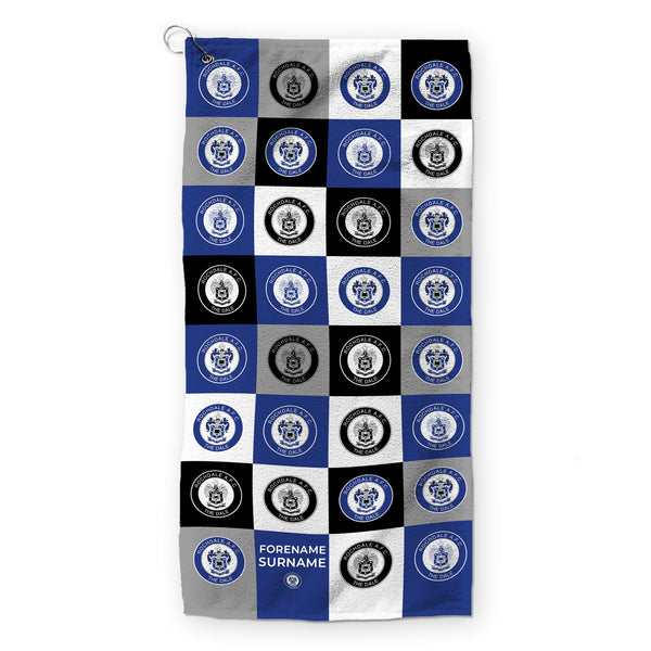 Rochdale FC - Chequered - Name and Number Lightweight, Microfibre Golf Towel - Officially Licenced