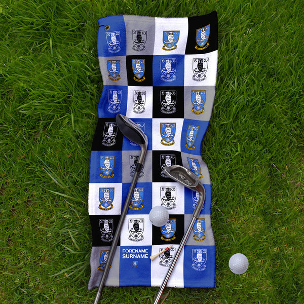 Sheffield Wednesday FC - Chequered - Name and Number Lightweight, Microfibre Golf Towel - Officially Licenced