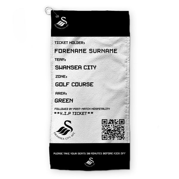 Swansea City AFC - Ticket - Name and Number Lightweight, Microfibre Golf Towel - Officially Licenced