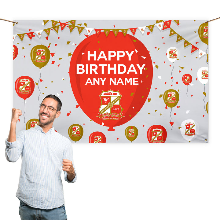 Swindon Town - Personalised Balloons 5ft x 3ft Fabric Banner - Officially Licenced