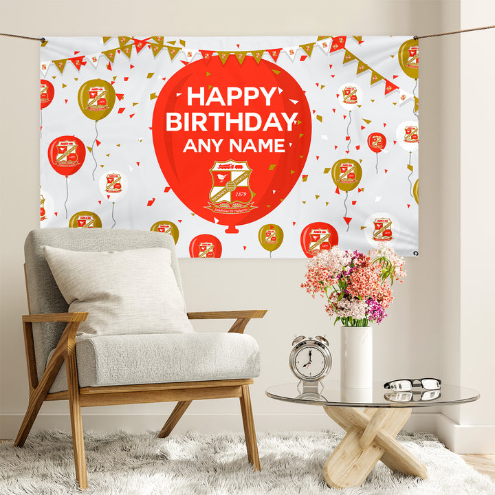 Swindon Town - Personalised Balloons 5ft x 3ft Fabric Banner - Officially Licenced